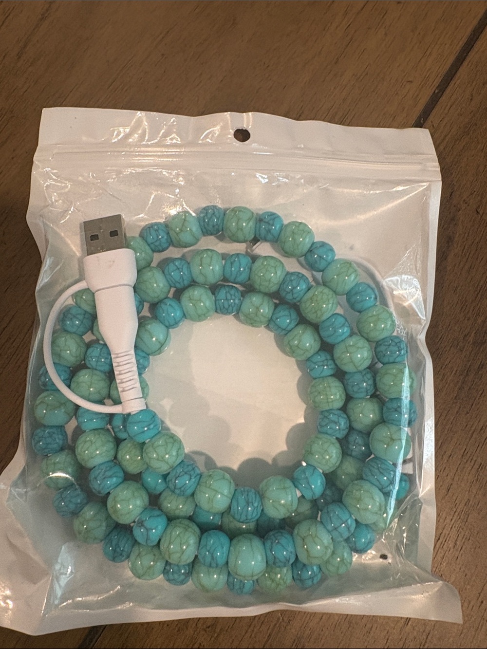 USB Beaded Charging Cable - Turquoise/Aqua